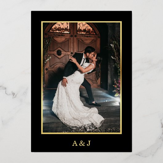 Invitation En Aluminium Cadre photo & monogramme de date moderne Élégant R (Verso)