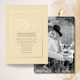 Invitation En Aluminium Cadre photo Terre Classique Jaune Citron Or