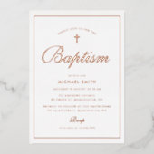 Invitation En Aluminium cadre rose or simple moderne baptême (Recto)
