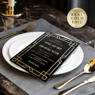 Invitation En Aluminium Cadre simple Art déco classique élégant noir or