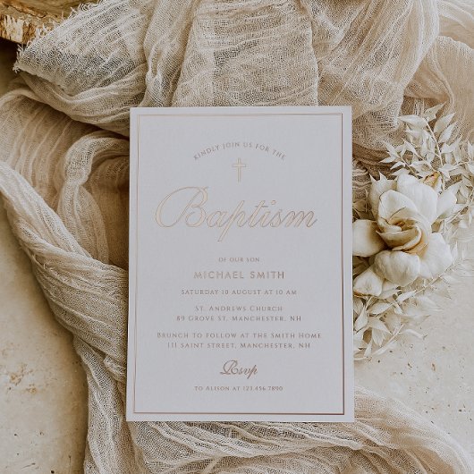 Invitation En Aluminium cadre simple en or rose moderne baptême