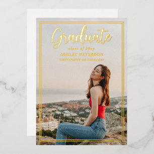 Invitation En Aluminium Cadre simple or script photo graduation feuille d'