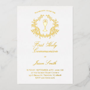 Invitation En Aluminium cadre végétal élégant Première Communion