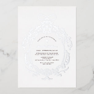 Invitation En Aluminium Cadre Vintage Classique Baptême Argent