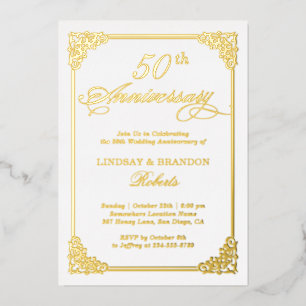 Invitation En Aluminium Cadre vintage damas or véritable pour anniversaire