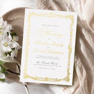 Invitation En Aluminium Cadre Vintage Or Simple Écriture Classique Mariage
