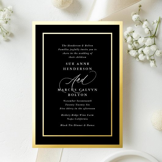 Invitation En Aluminium Cadres Mariages de calligraphie moderne en noir bl