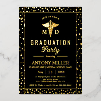 Invitation En Aluminium Caduceus Class Of 2026 black graduation Gold foil