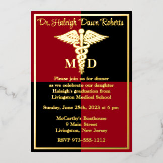 Invitation En Aluminium Caduceus Médicale School Graduation, Rouge/Noir