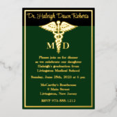Invitation En Aluminium Caduceus Médicale School Graduation Vert/Noir (Recto)