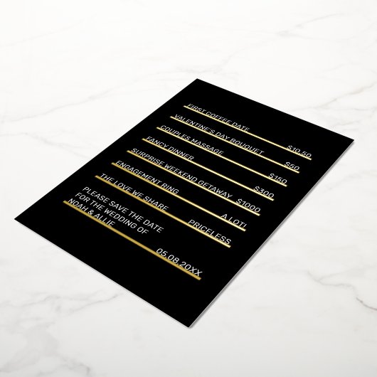 Invitation En Aluminium Café Menu Fun Unique Enregistrer la Date Gold (Rotation)