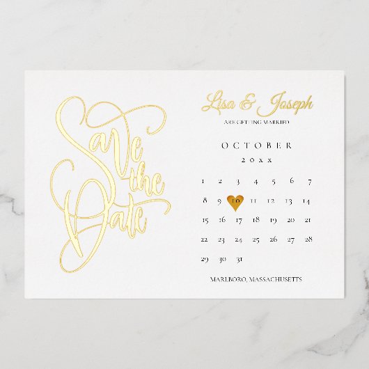 Invitation En Aluminium Calendrier Love Heart Enregistrer la date Gold (Recto)