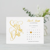 Invitation En Aluminium Calendrier Love Heart Enregistrer la date Gold (Debout devant)