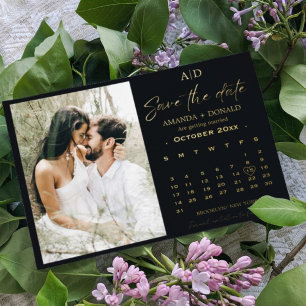 Invitation En Aluminium Calendrier Mariage Noir et Or Save the date