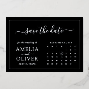Invitation En Aluminium Calendrier Moderne Noir en Feuille d'Argent Sauveg