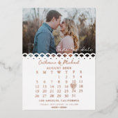 Invitation En Aluminium Calendrier photo en dentelle blanche moderne Enreg (Recto)