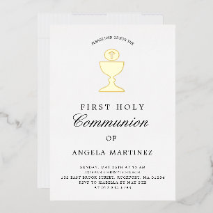 Invitation En Aluminium Calice en feuille d'or pour la première communion