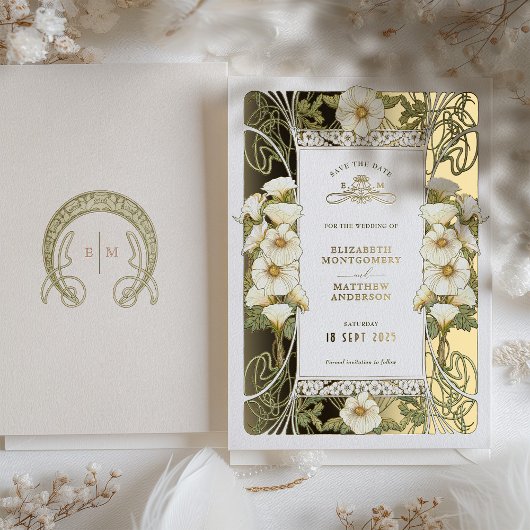 Invitation En Aluminium Calla Lily Sauvez les dates Art Nouveau Mucha