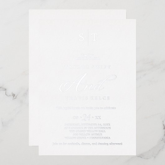 Invitation En Aluminium Calligraphie à huile d'argent romantique Mariage (Recto/Verso)