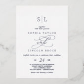 Invitation En Aluminium Calligraphie à huile d'argent romantique Mariage (Recto)