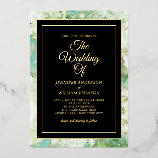 Invitation En Aluminium Calligraphie à huile d'or Élégante encre d'aquarel (Recto)