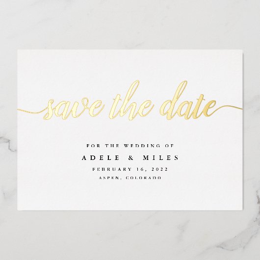 Invitation En Aluminium Calligraphie à huile d'or simple Enregistrer la ca (Recto)