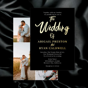 Invitation En Aluminium Calligraphie au Pinceau 4 Photo Noir Mariage