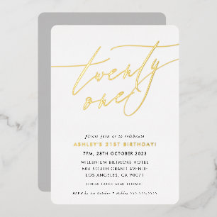 Invitation En Aluminium Calligraphie chic minimaliste 21e anniversaire or