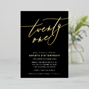 Invitation En Aluminium Calligraphie chic MINIMALISTE 21e anniversaire or