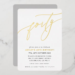 Invitation En Aluminium CALLIGRAPHIE chic MINIMALISTE 40e anniversaire or