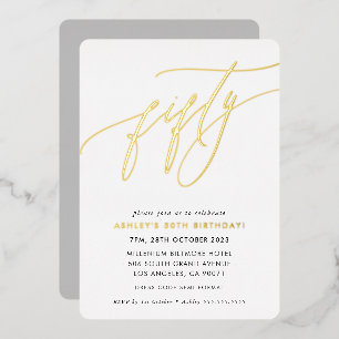 Invitation En Aluminium Calligraphie chic minimaliste 50e anniversaire or