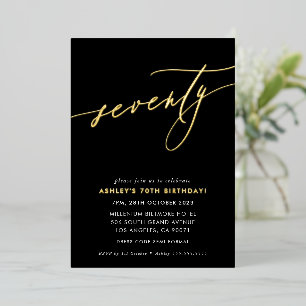 Invitation En Aluminium Calligraphie chic MINIMALISTE 70e anniversaire or