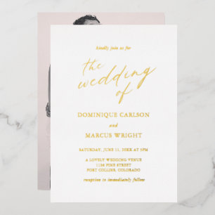 Invitation En Aluminium Calligraphie Chic Moderne Photo Mariage élégant