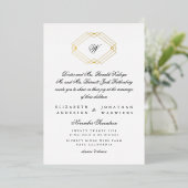 Invitation En Aluminium Calligraphie classique Monogramme Gold Déco Mariag (Debout devant)