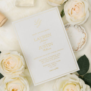 Invitation En Aluminium Calligraphie classique Monogramme Mariage Gold