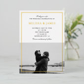 Invitation En Aluminium Calligraphie classique Photo Mariage blanc (Debout devant)