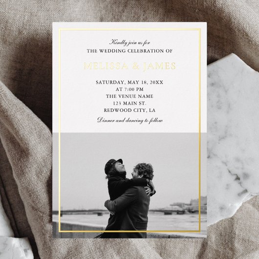 Invitation En Aluminium Calligraphie classique Photo Mariage blanc