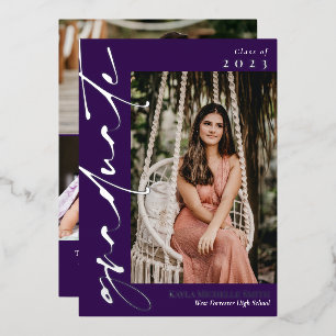 Invitation En Aluminium Calligraphie d'argent violet foncé