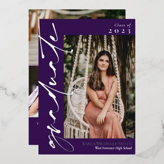 Invitation En Aluminium Calligraphie d'argent violet foncé (Recto/Verso)