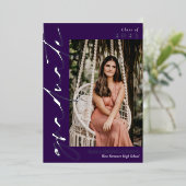 Invitation En Aluminium Calligraphie d'argent violet foncé (Debout devant)