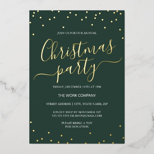 Invitation En Aluminium Calligraphie de fête de Noël d'entreprise Confetti (Recto)