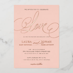 Invitation En Aluminium Calligraphie de l'amour romantique rose gold rose