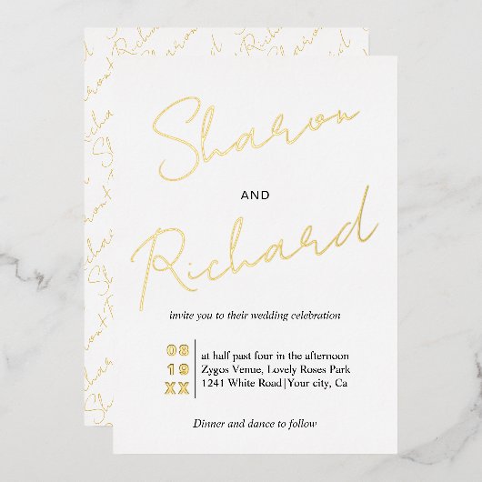 Invitation En Aluminium Calligraphie de mariage à l'or script moderne (Recto/Verso)