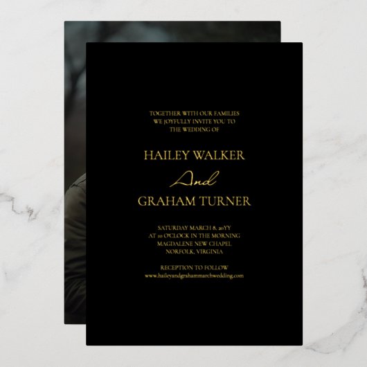 Invitation En Aluminium Calligraphie de script classique Mariage photo noi (Recto/Verso)