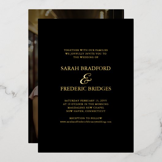 Invitation En Aluminium Calligraphie de script moderne Mariage photo noir (Recto/Verso)