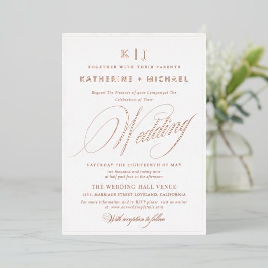 Invitation En Aluminium Calligraphie de script romantique Monogramme Maria (Debout devant)