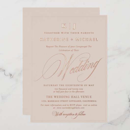 Invitation En Aluminium Calligraphie de script romantique Monogramme Maria (Recto/Verso)