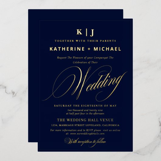 Invitation En Aluminium Calligraphie de script romantique Monogramme Maria (Recto/Verso)