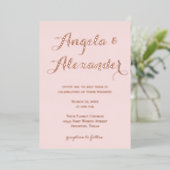 Invitation En Aluminium Calligraphie décorative moderne Mariage rose pâle (Debout devant)