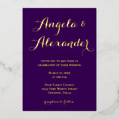 Invitation En Aluminium Calligraphie décorative moderne Mariage violet fon (Recto)